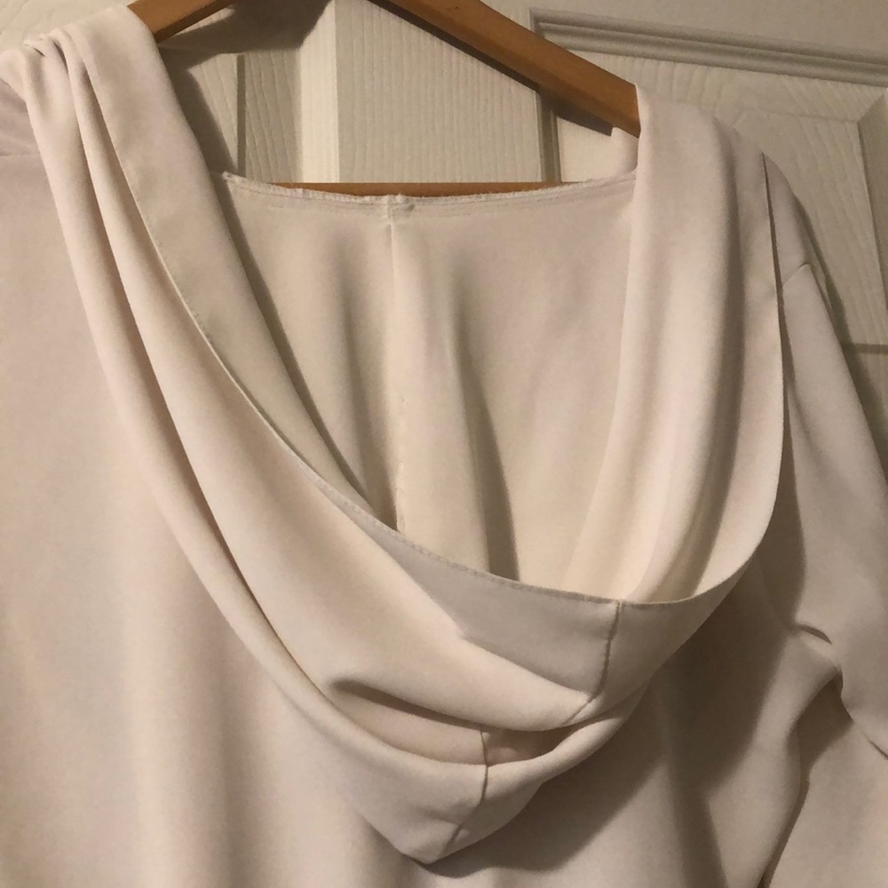 Cream White Chiffon Hooded Jacket - Picture 3 of 4